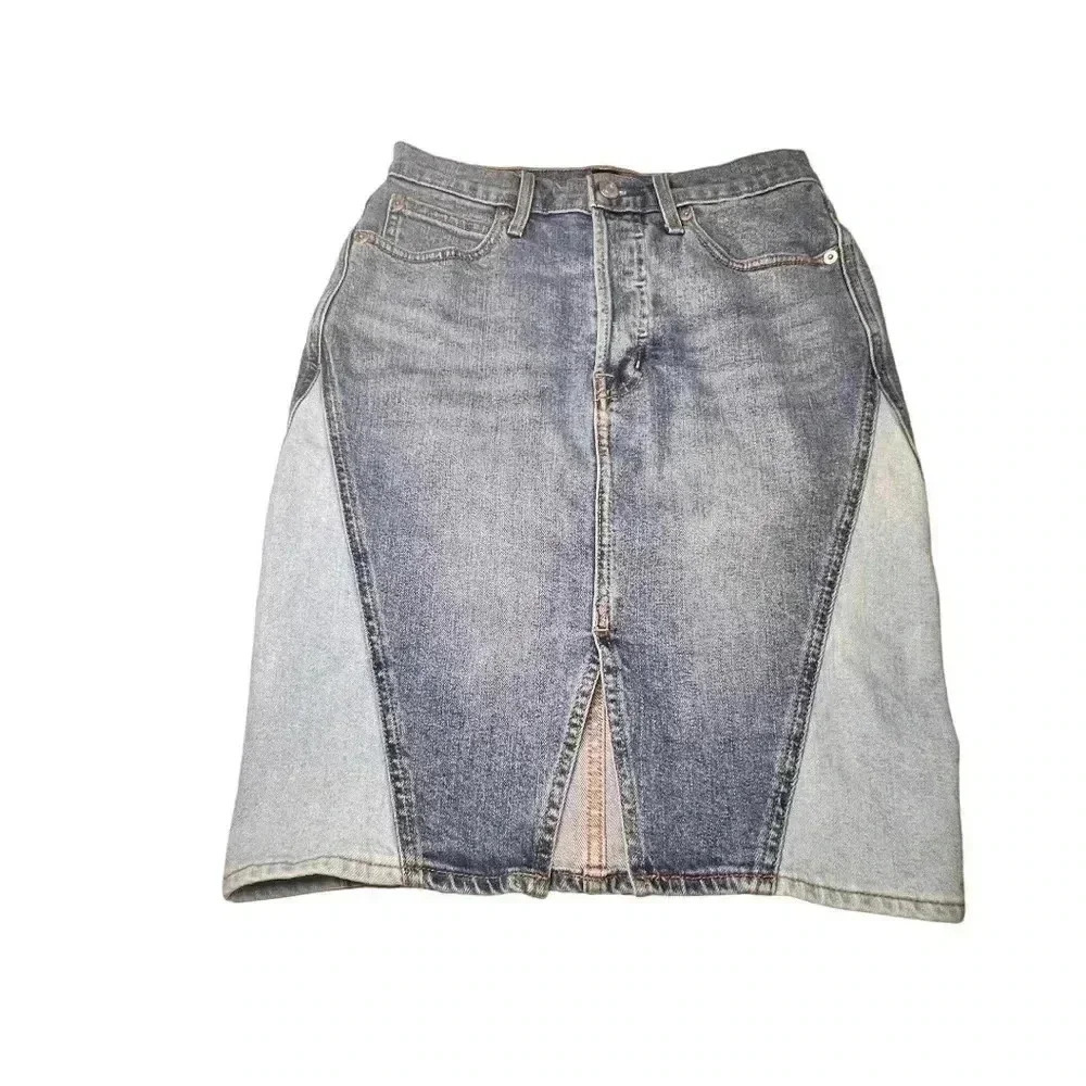 GAP DENIM TWO TONE MIDI PENCIL SKIRT WOMEN’S•SIZE 26•LIGHT AND MEDIUM DE…